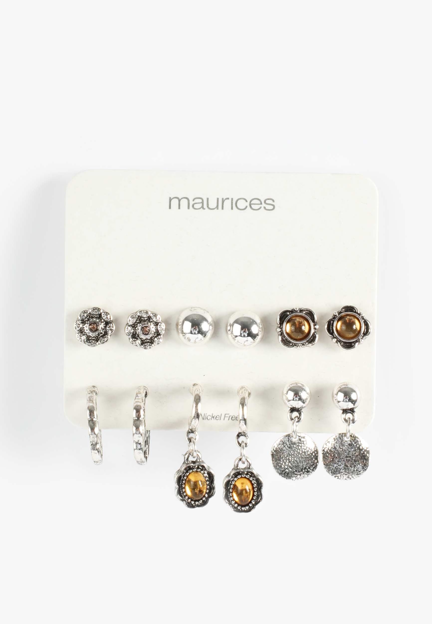 Silver And Brown Mixed Earring Set