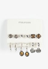 Silver And Brown Mixed Earring Set, C431, small