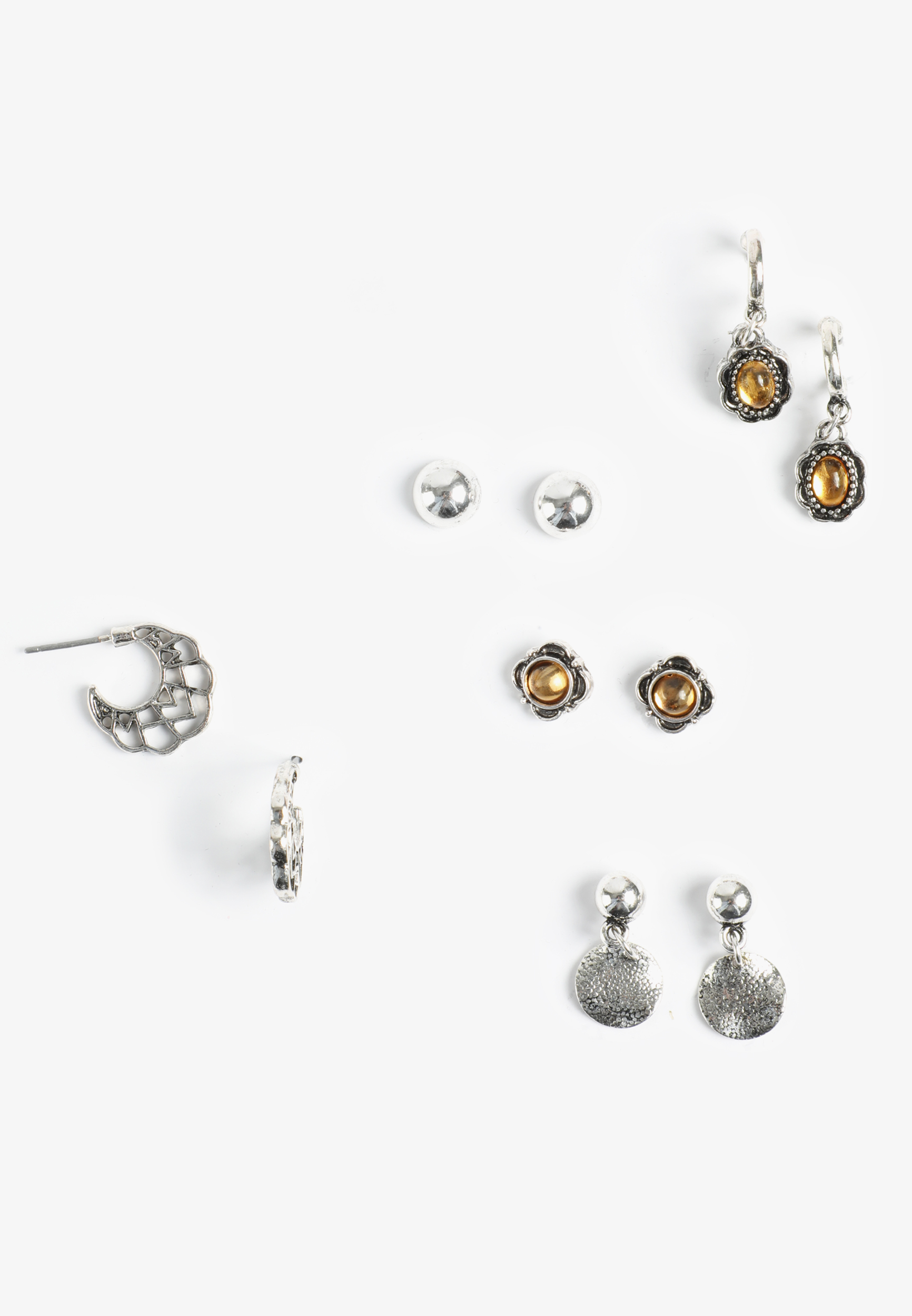 Silver And Brown Mixed Earring Set, C431, large