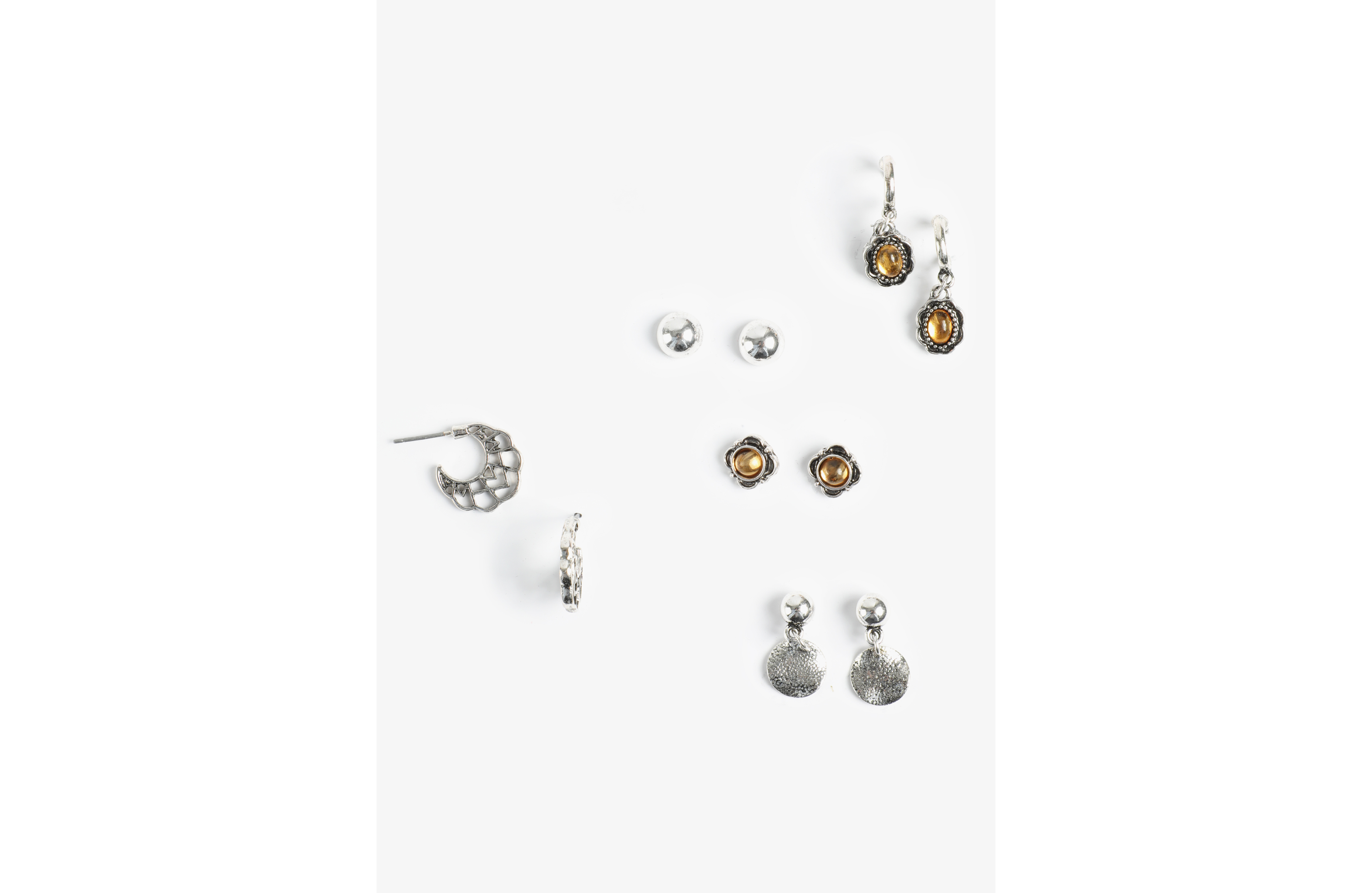 Silver And Brown Mixed Earring Set