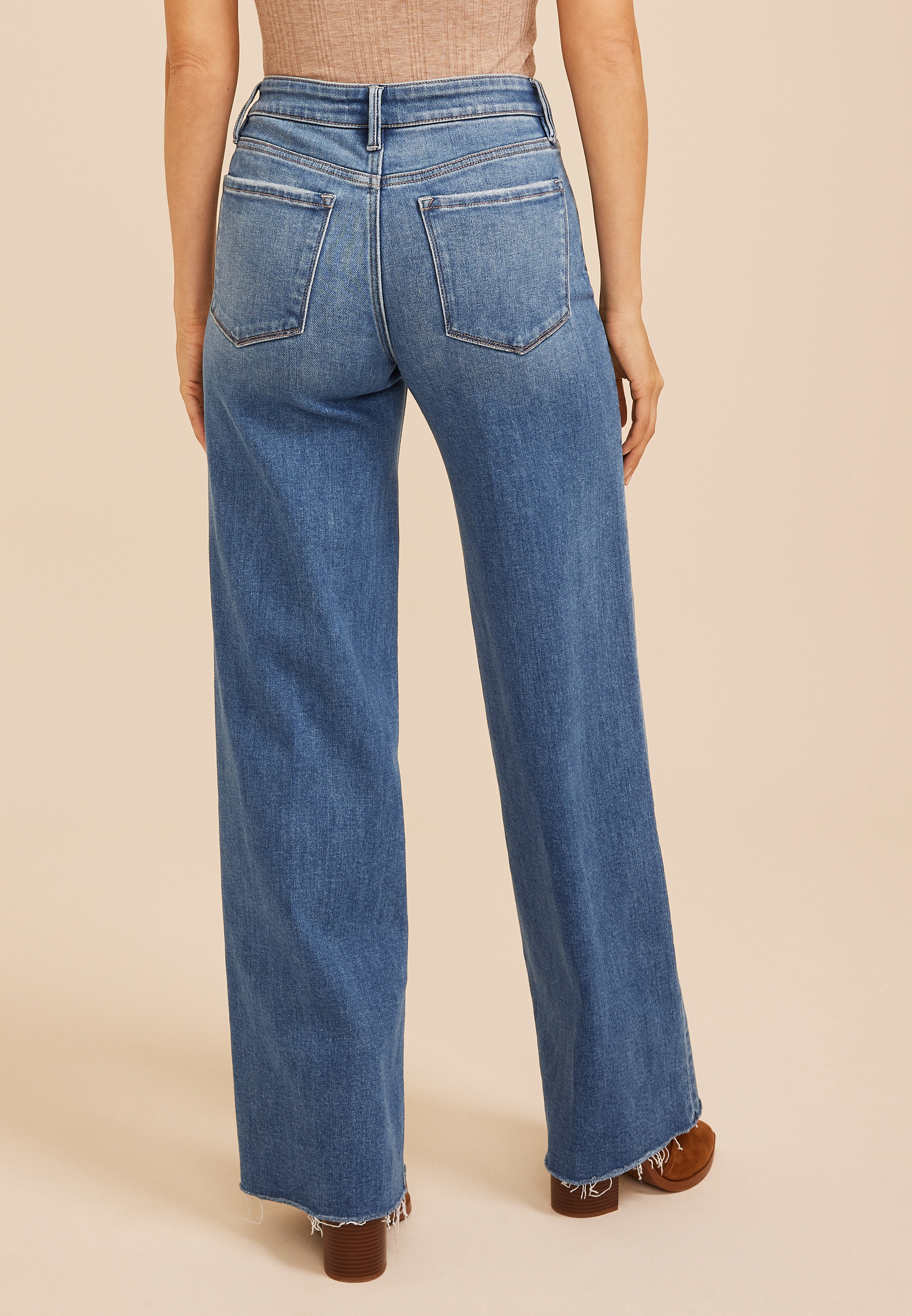 Flying Monkey™ Mid Rise Raw Hem Wide Leg Jeans, C3337, large