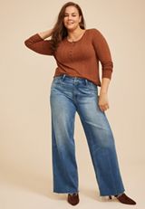 Plus Size Flying Monkey™ Mid Rise Raw Hem Wide Leg Jeans, C3337, small