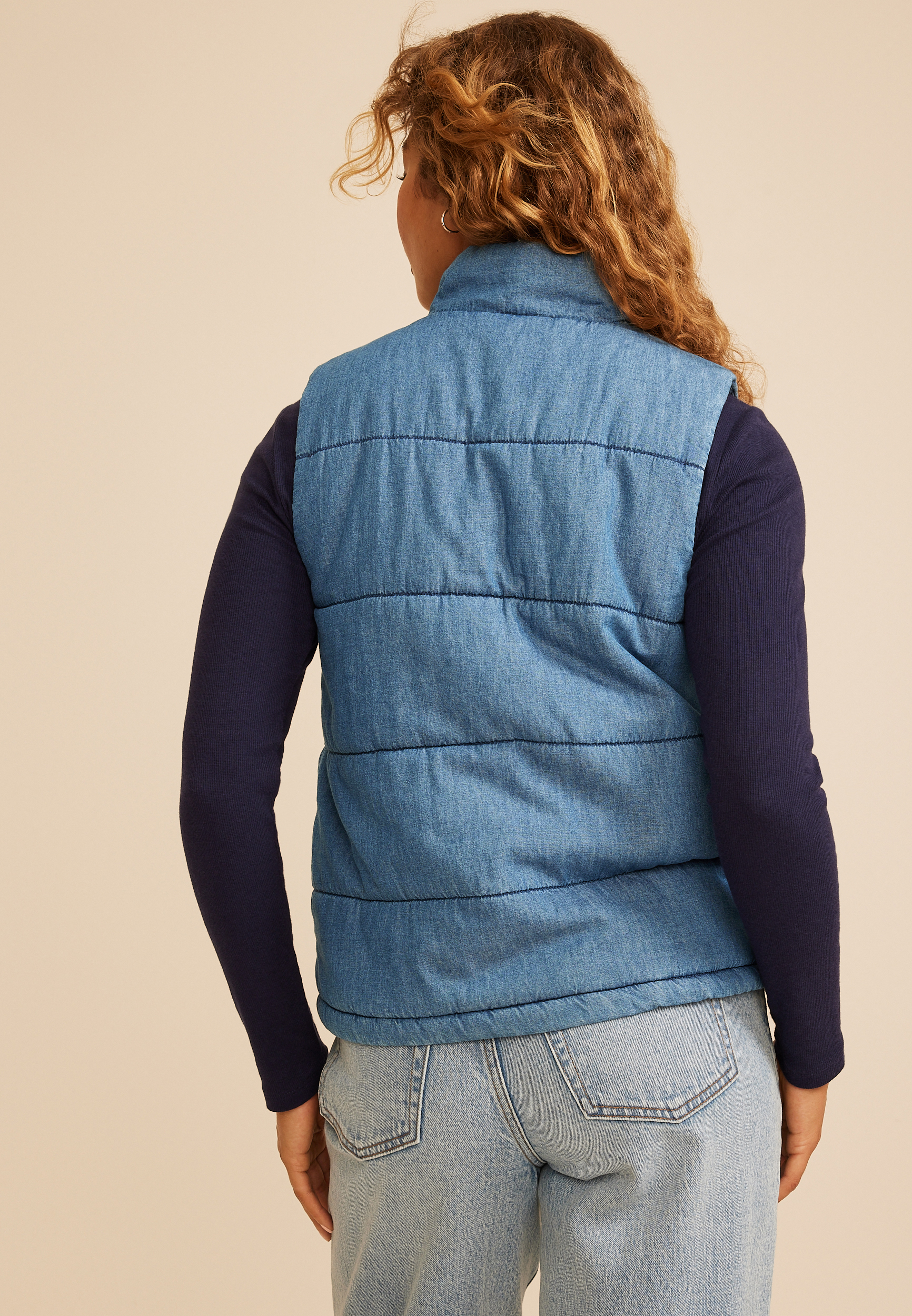 Chambray Puffer Vest, C1187, large