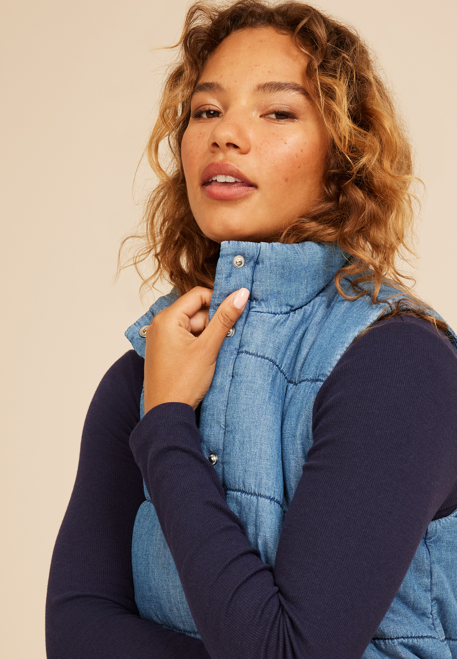 Chambray Puffer Vest, C1187, large