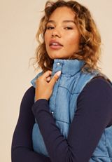 Chambray Puffer Vest, C1187, small