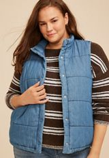 Plus Size Chambray Puffer Vest, C1187, small