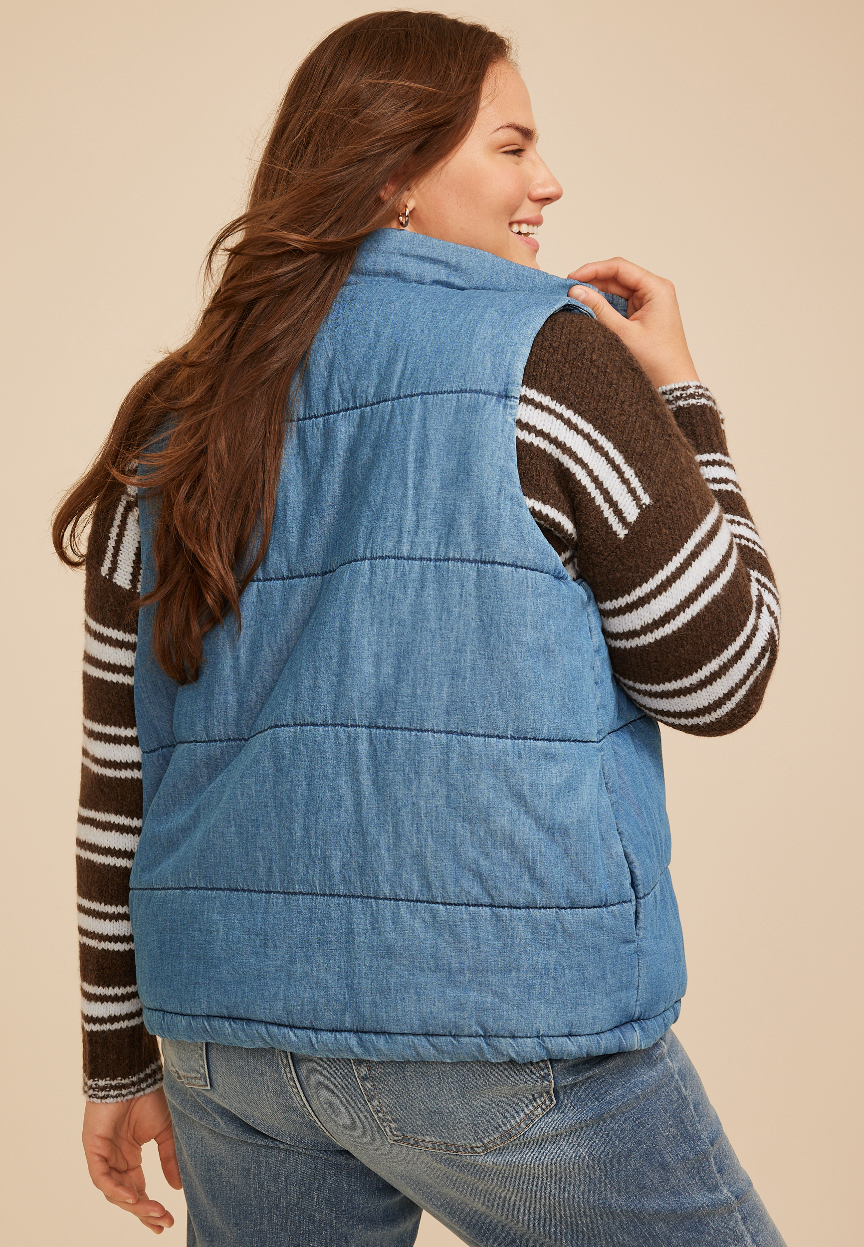 Plus Size Chambray Puffer Vest, C1187, large