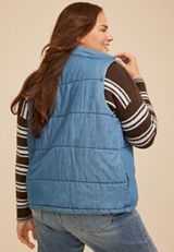 Plus Size Chambray Puffer Vest, C1187, small