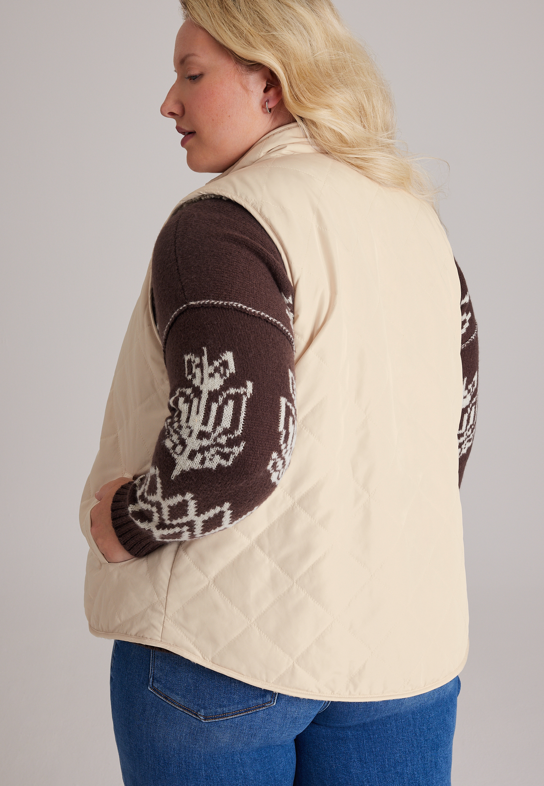 Plus Size Reversible Quilted Sherpa Vest, C5330, large