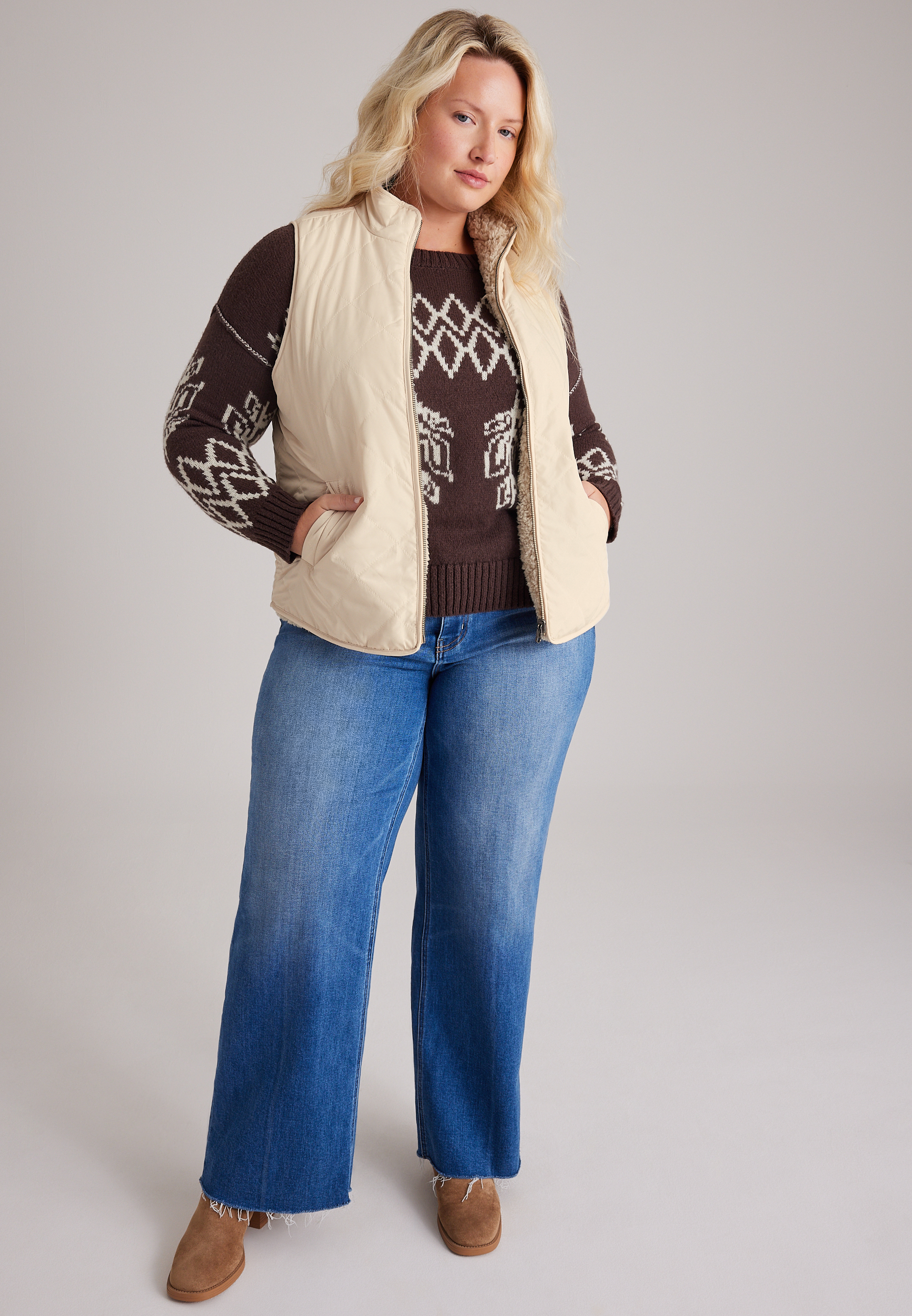 Plus Size Reversible Quilted Sherpa Vest, C5330, large
