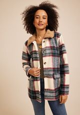 Sherpa Collar Plaid Jacket, C5487, small