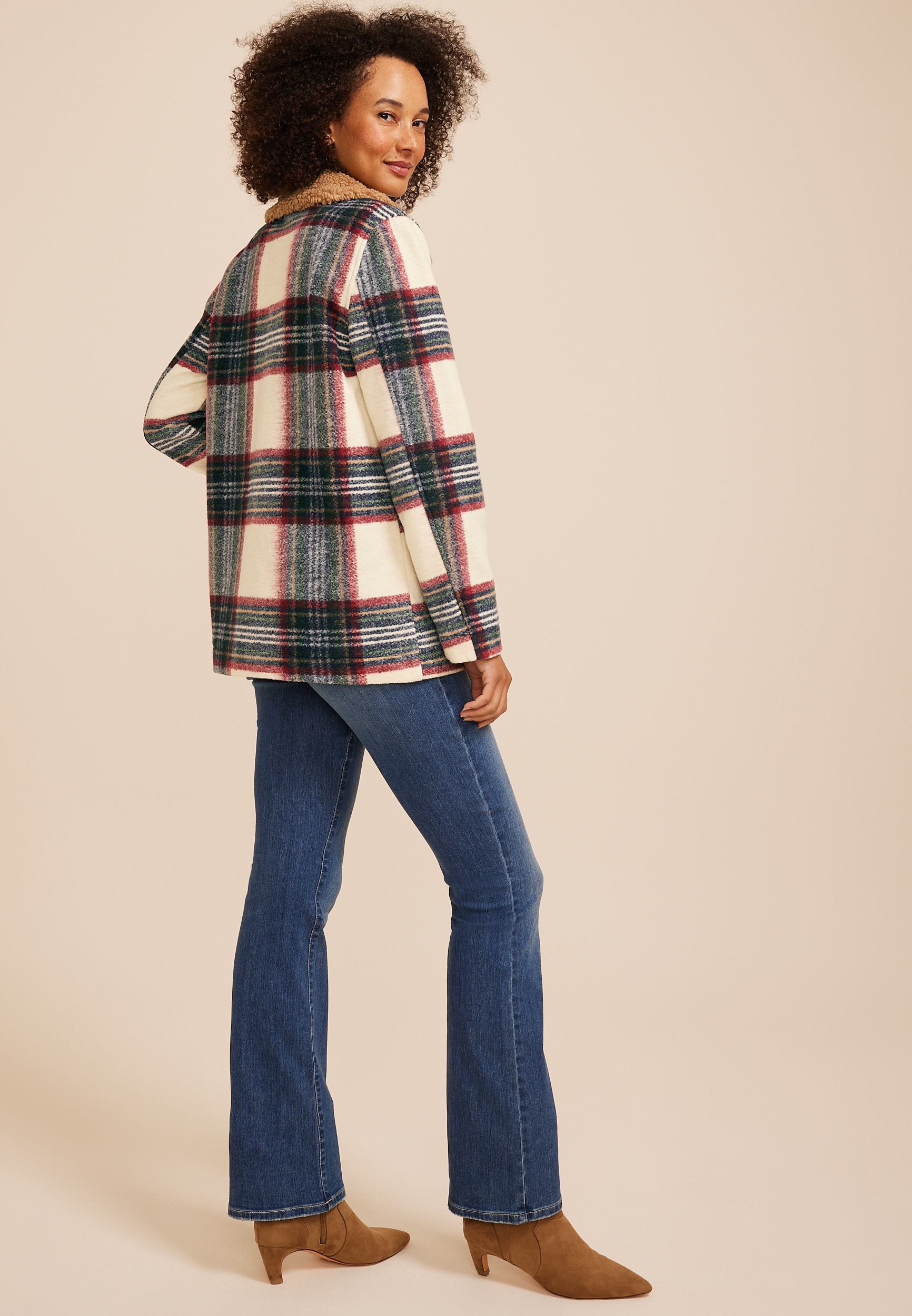 Sherpa Collar Plaid Jacket, C5487, large