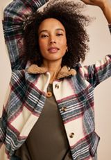 Sherpa Collar Plaid Jacket, C5487, small