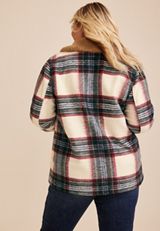 Plus Size Sherpa Collar Plaid Jacket, C5487, small