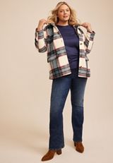 Plus Size Sherpa Collar Plaid Jacket, C5487, small