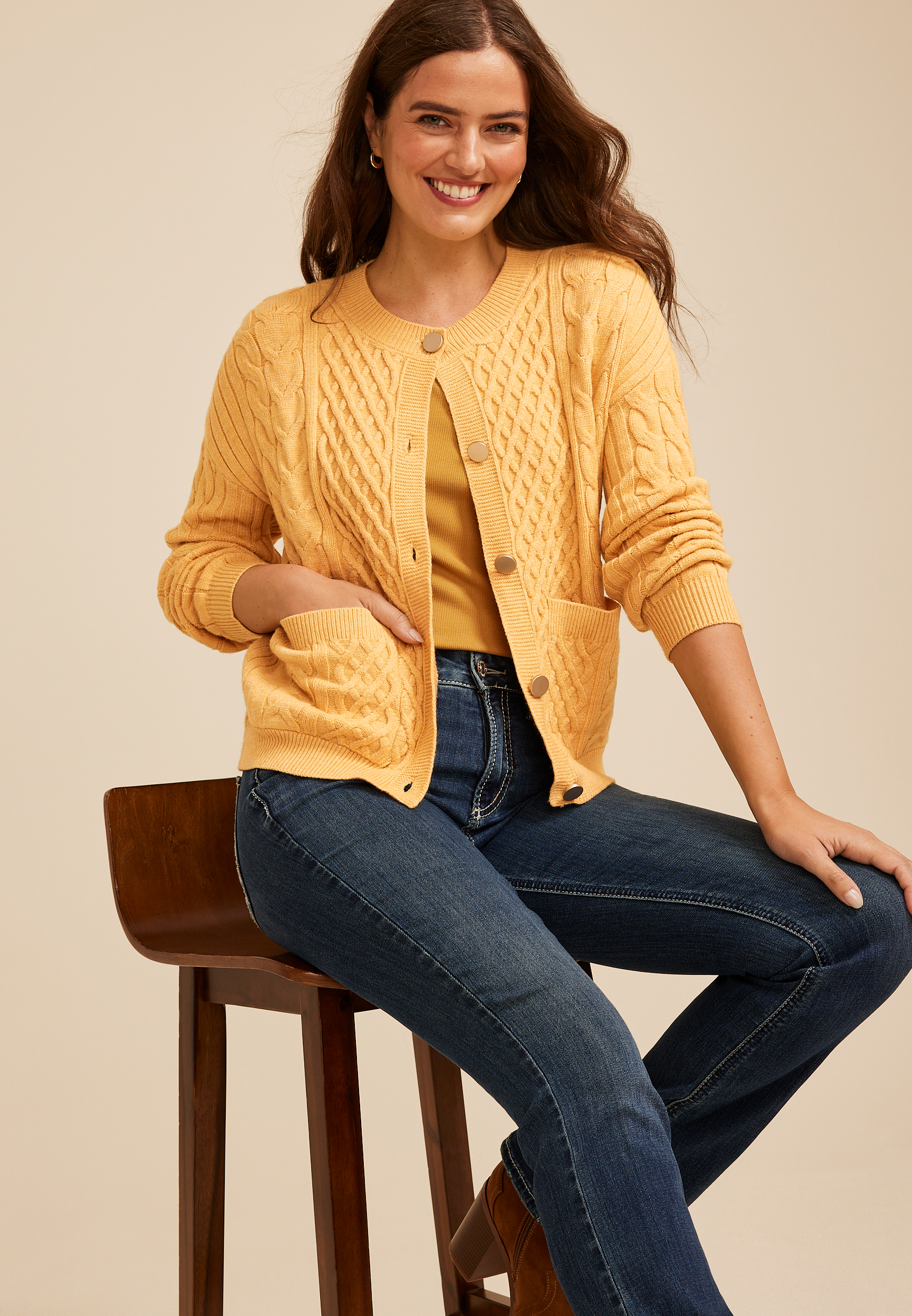 Cable Knit Button Front Cardigan
