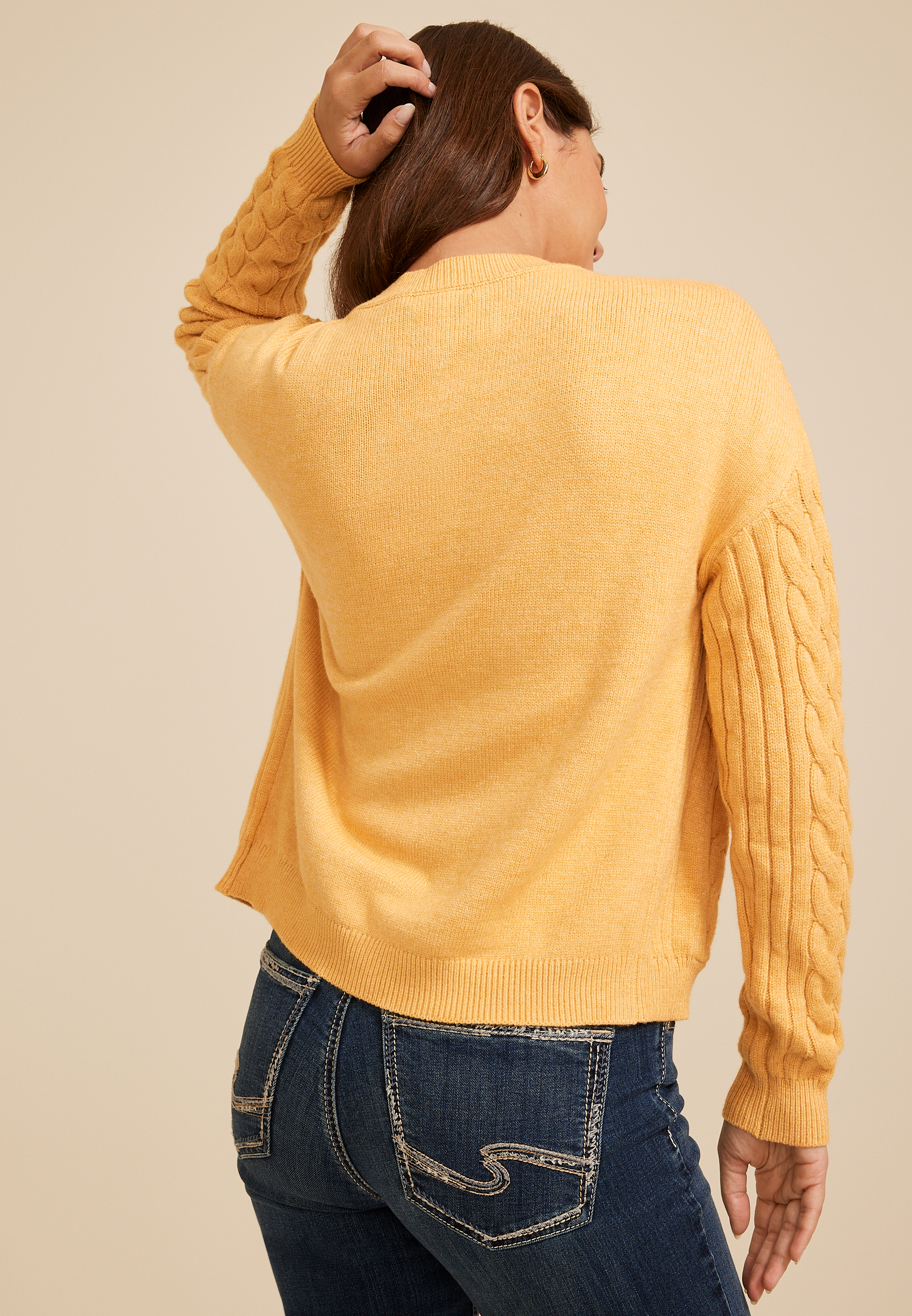 Cable Knit Button Front Cardigan, C9227, large