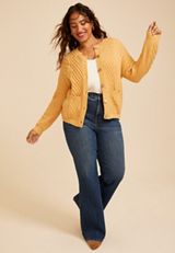 Plus Size Cable Knit Button Front Cardigan, C9227, small