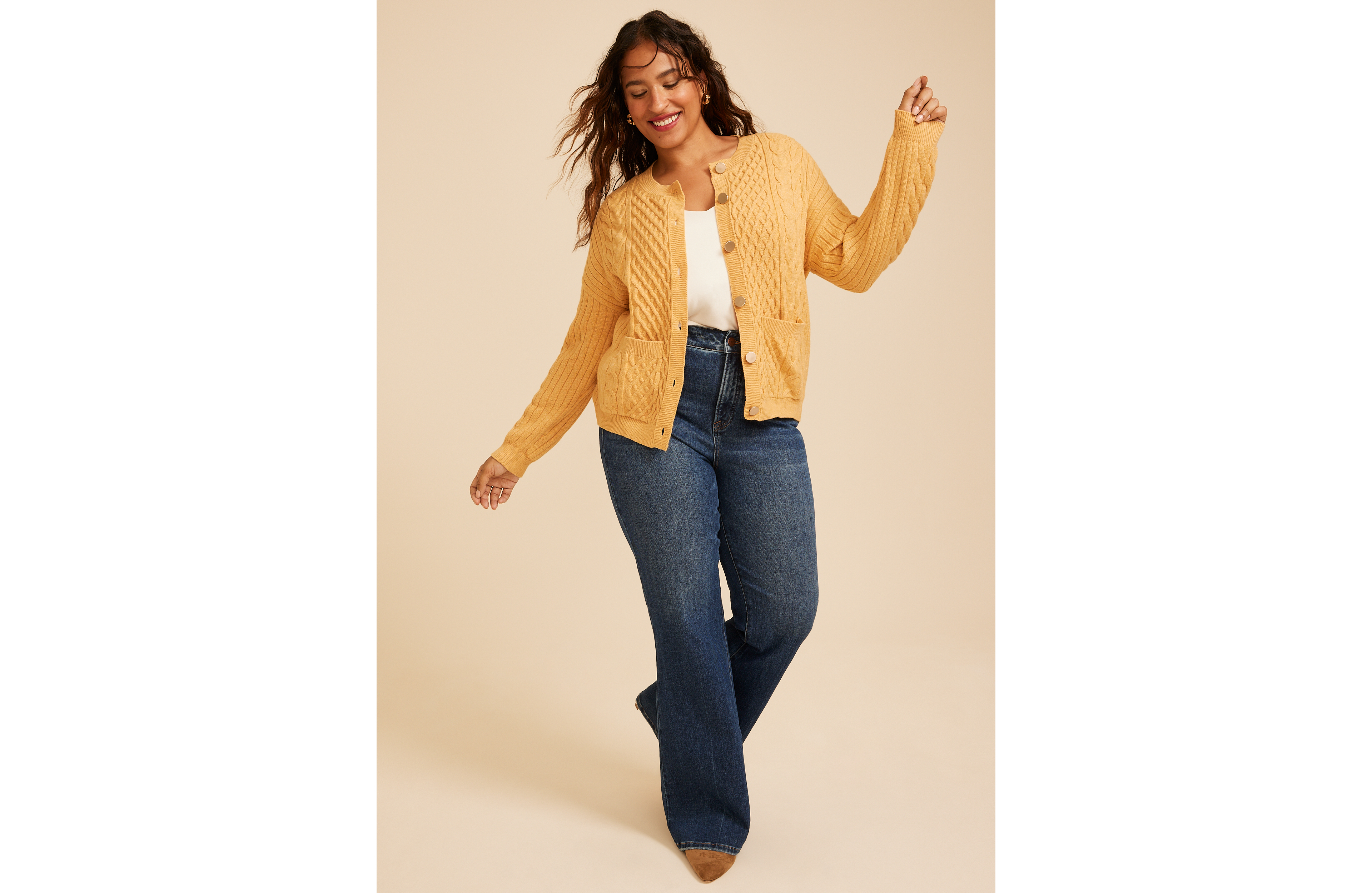 Plus Cable Knit Button Front Cardigan