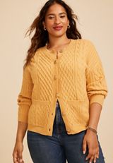 Plus Size Cable Knit Button Front Cardigan, C9227, small