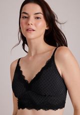 Vintage Lace Triangle Flocked Dot Bralette, C106, small