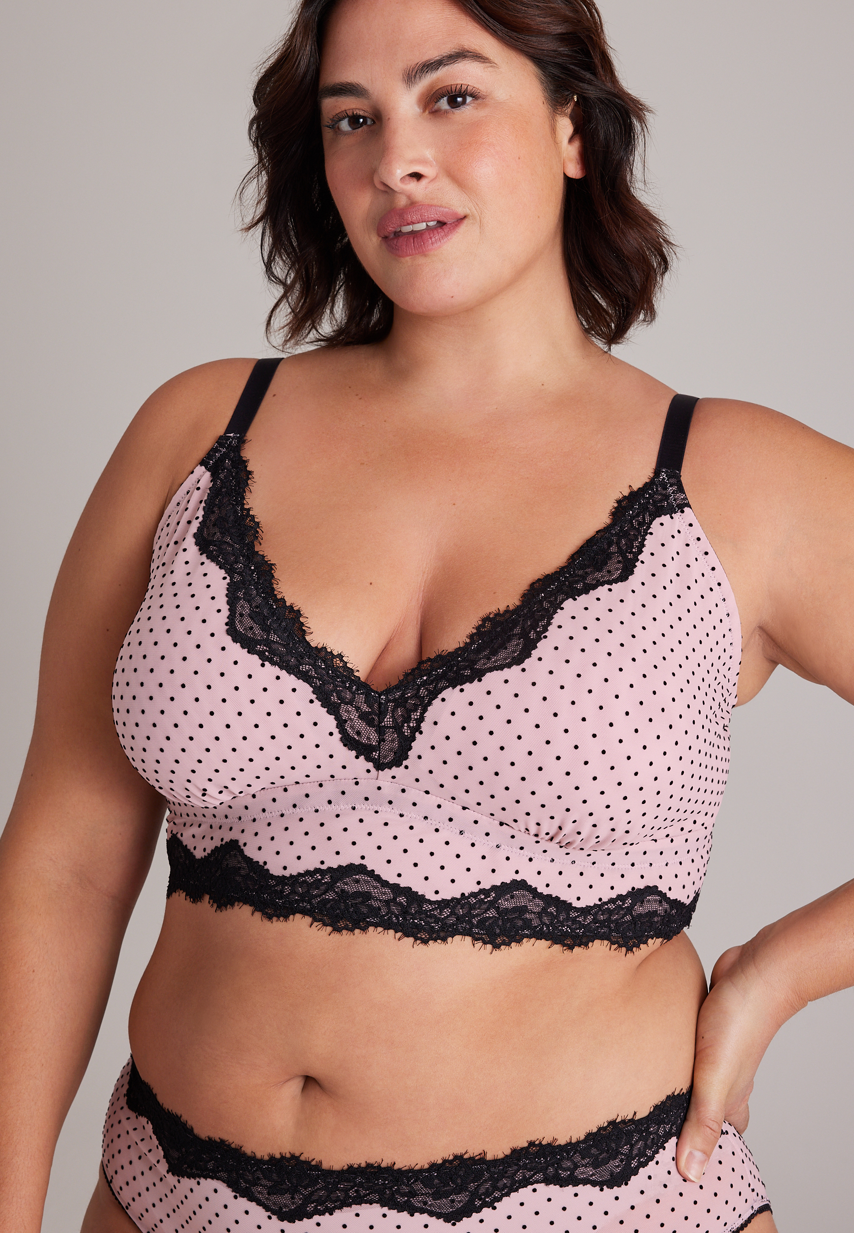 Vintage Lace Triangle Flocked Dot Bralette, C106, large