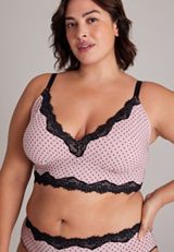 Vintage Lace Triangle Flocked Dot Bralette, C106, small
