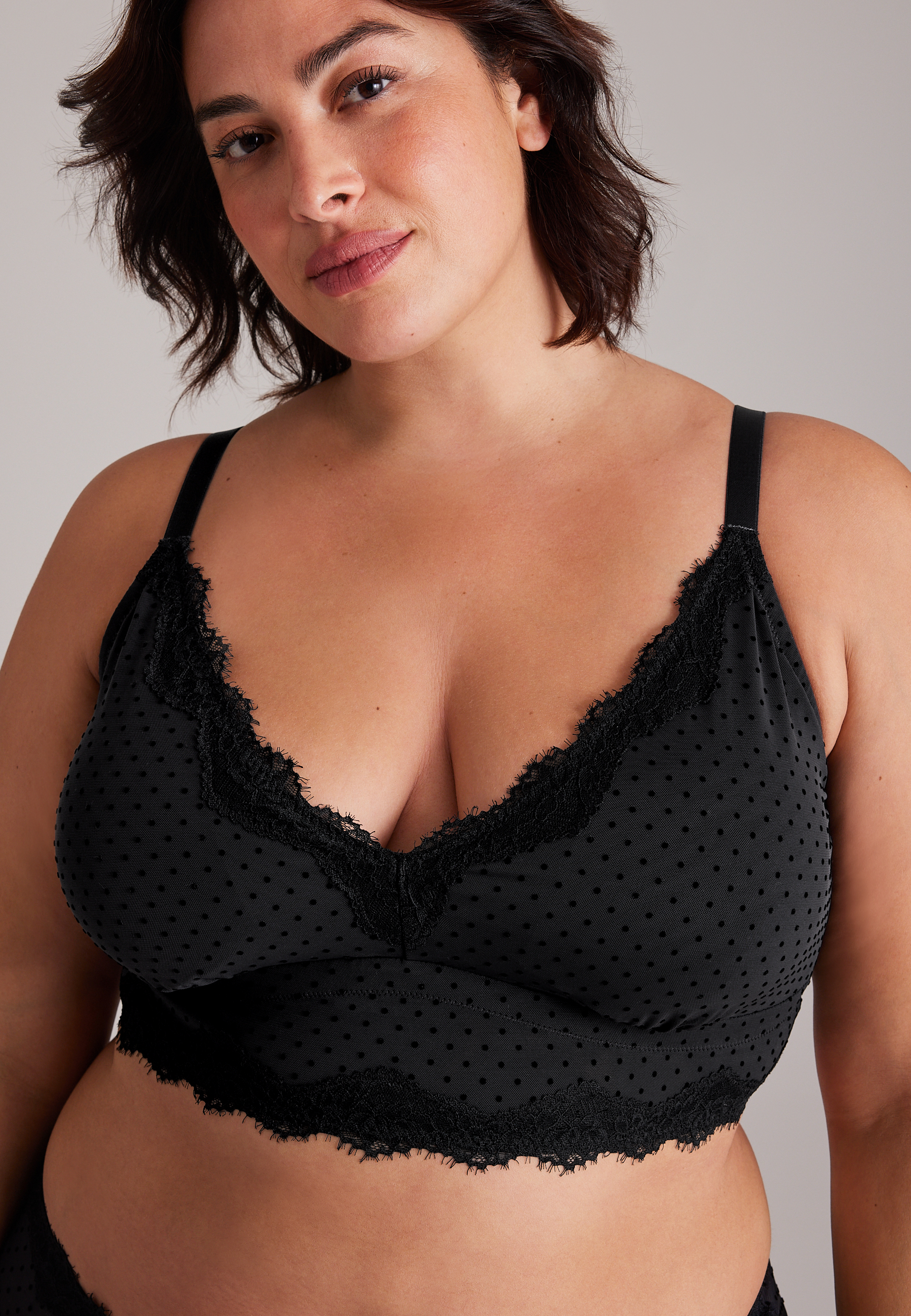 Vintage Lace Triangle Flocked Dot Bralette, C4731, large