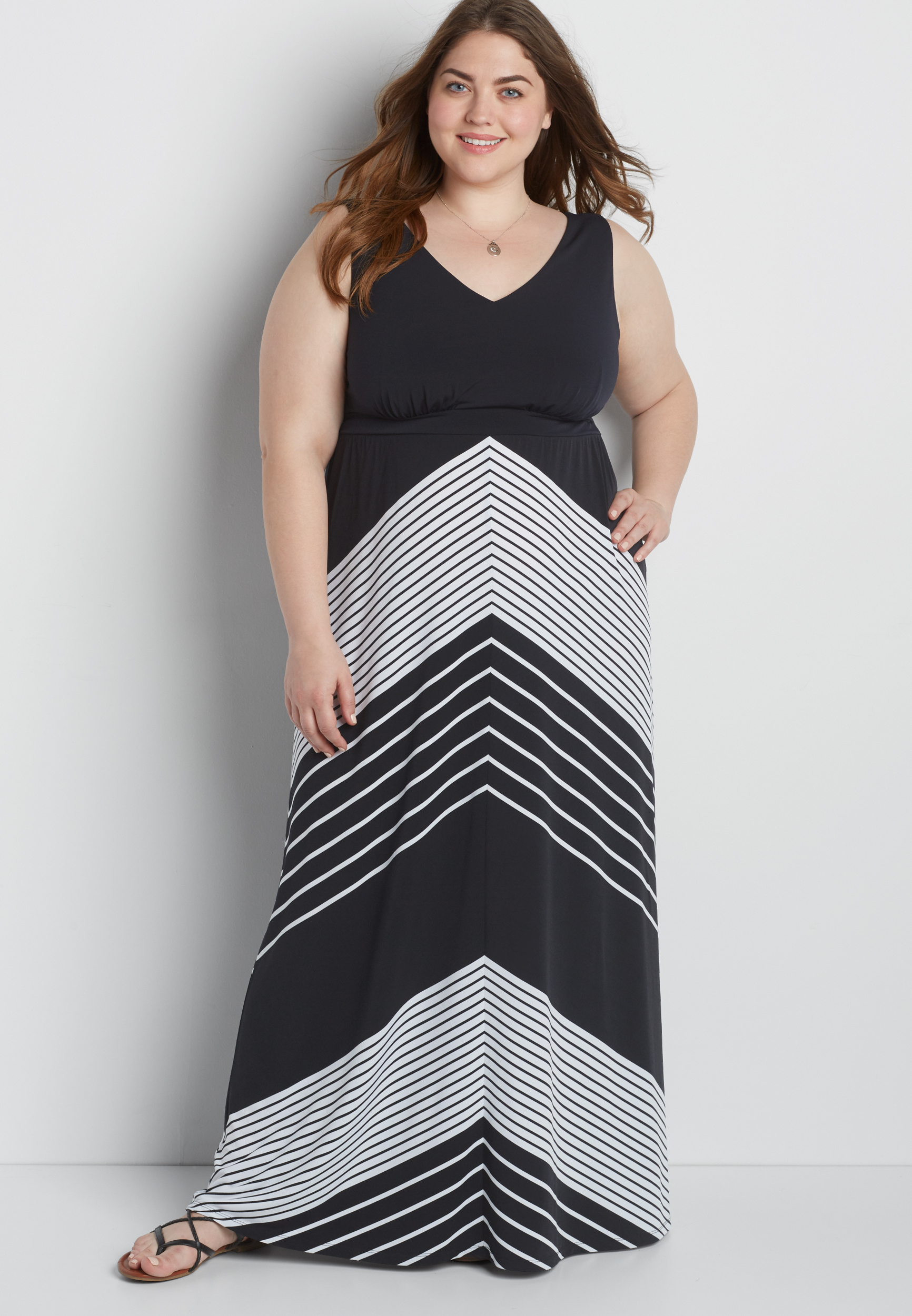 plus size maxi dress with mixed stripes | maurices