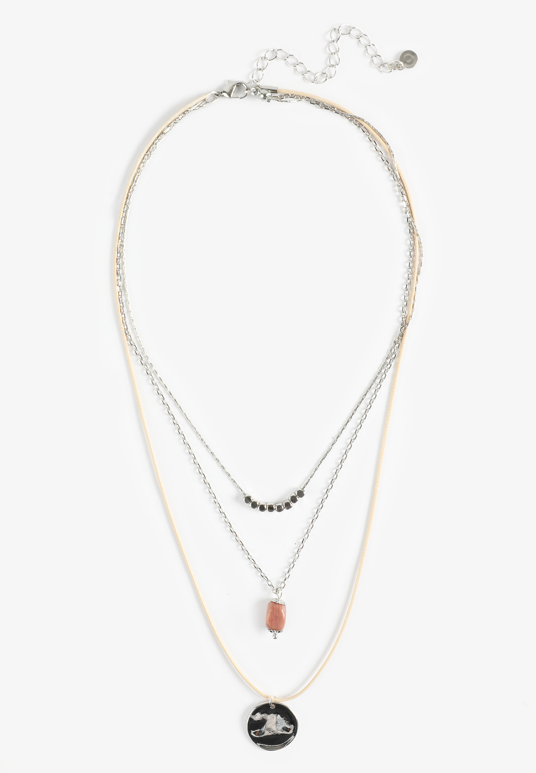 Silver Hammered Disc Triple Layered Necklace, C431, large