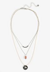 Silver Hammered Disc Triple Layered Necklace, C431, small