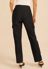 High Rise Bengaline Cargo Slim Straight Pants, C106, small