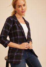 Versa 3/4 Sleeve Plaid Blazer, C54, small