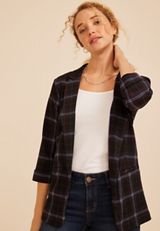 Versa 3/4 Sleeve Plaid Blazer, C54, small