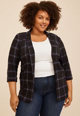 Plus Size Versa 3/4 Sleeve Plaid Blazer, C54, small