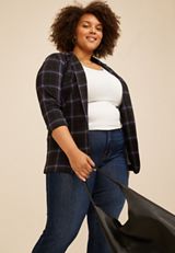 Plus Size Versa 3/4 Sleeve Plaid Blazer, C54, small