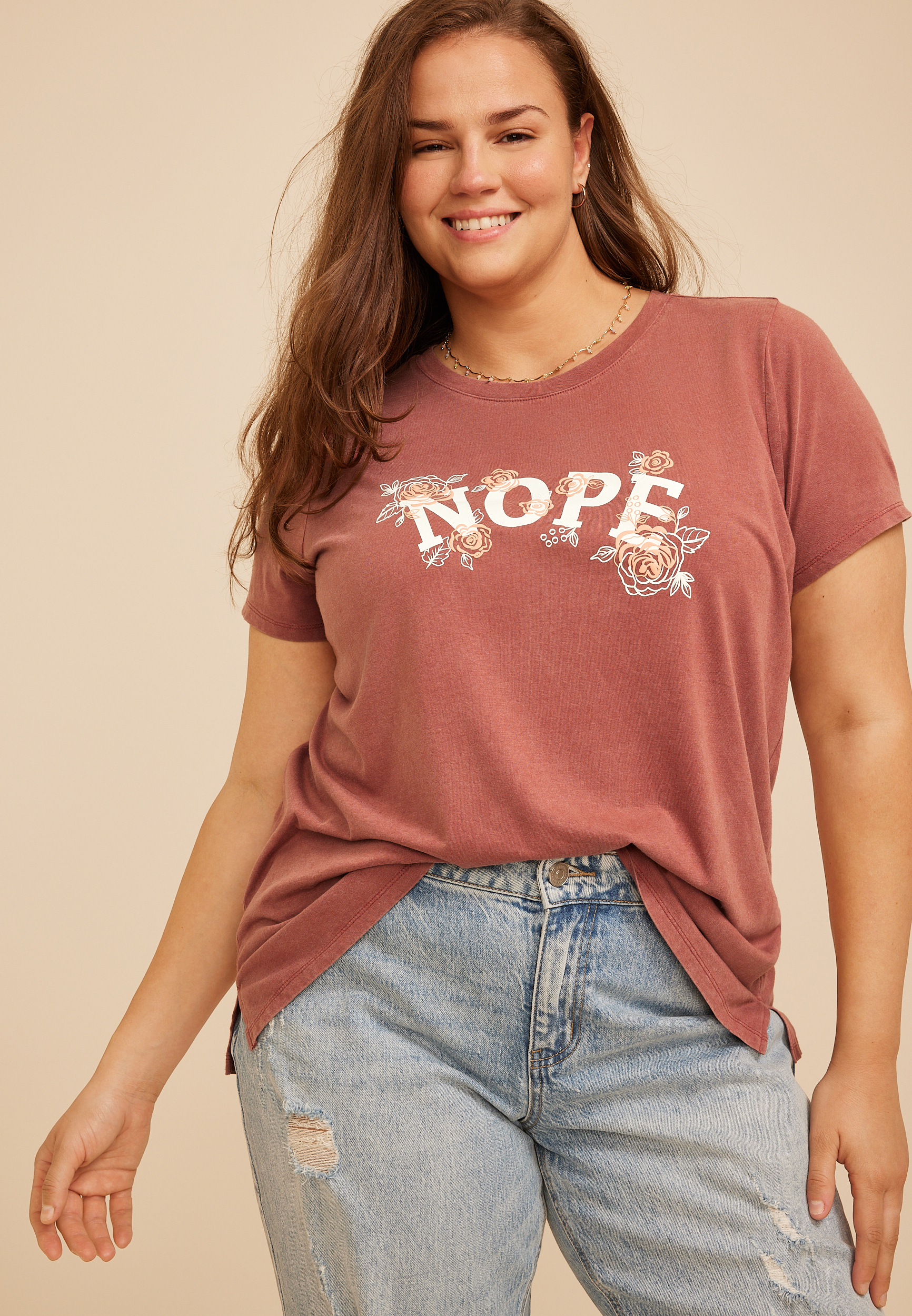 Plus Size Nope Floral Classic Fit Graphic Tee, C9585, large