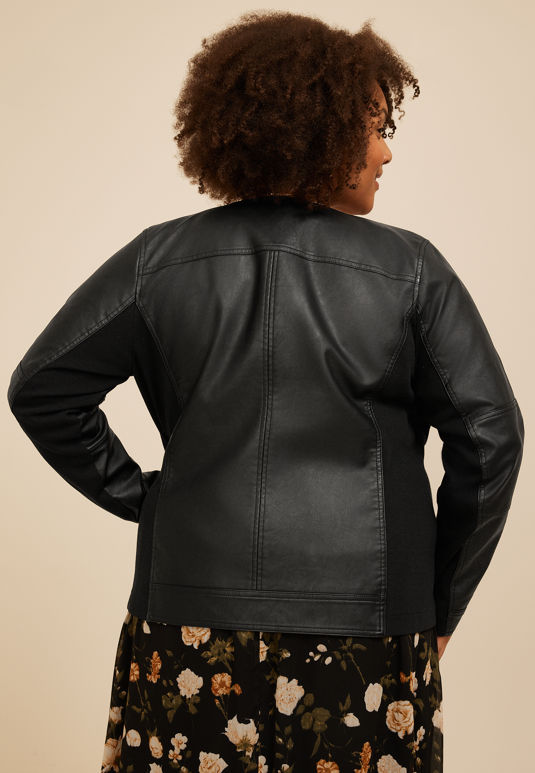 Plus Size Faux Leather Trucker Jacket, C106, large