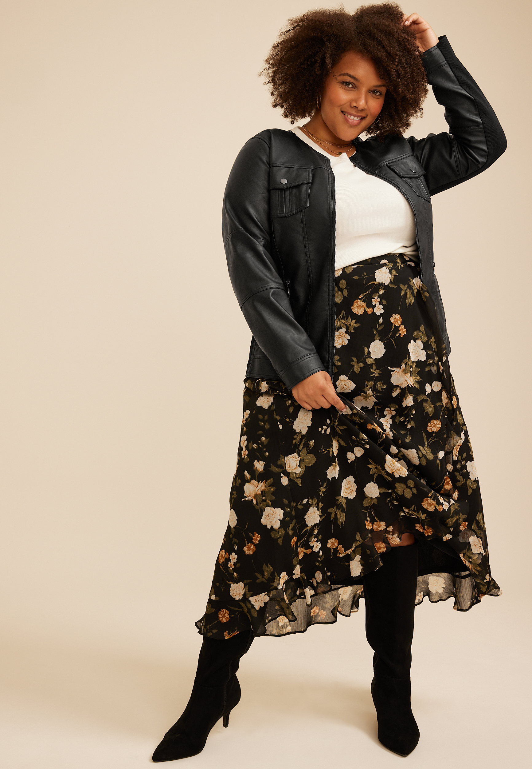 Plus Size Faux Leather Trucker Jacket, C106, large