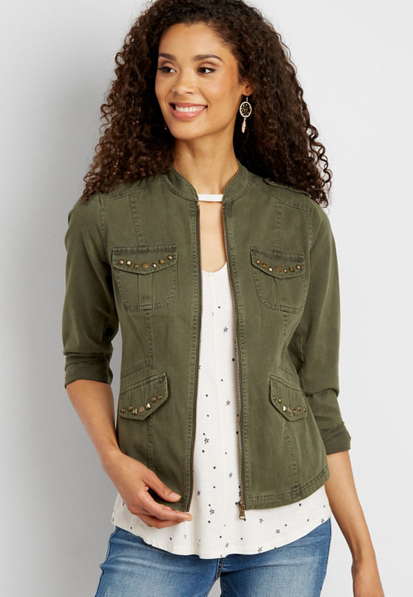 jacket with studded button flap pockets | maurices