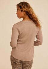 Embroidered Ribbed Henley Top, C211, small