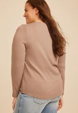 Plus Size Embroidered Ribbed Henley Top, C211, small