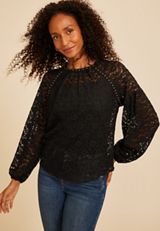 Studio Y Studded Lace Long Sleeve Blouse, C106, small