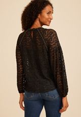 Studio Y Studded Lace Long Sleeve Blouse, C106, small