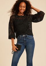 Studio Y Studded Lace Long Sleeve Blouse, C106, small