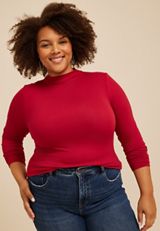 Plus Size 24/7 Mock Neck Long Sleeve Tee, C5006, small
