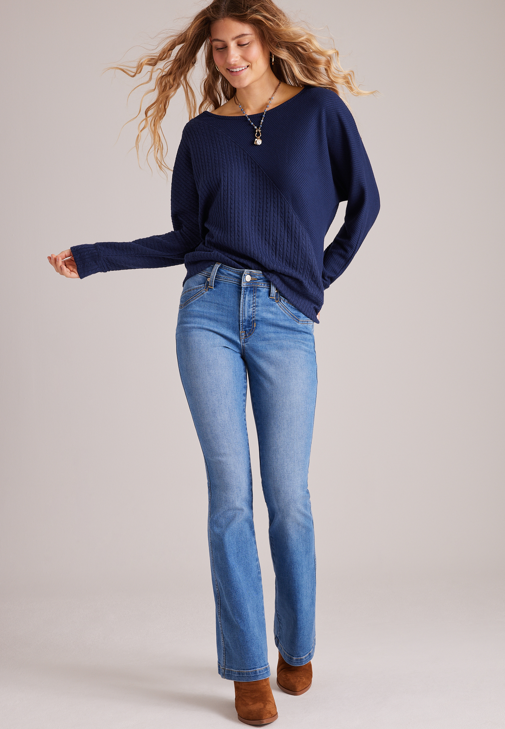 24/7 Cable Mix Dakota Long Sleeve Top, C9679, large