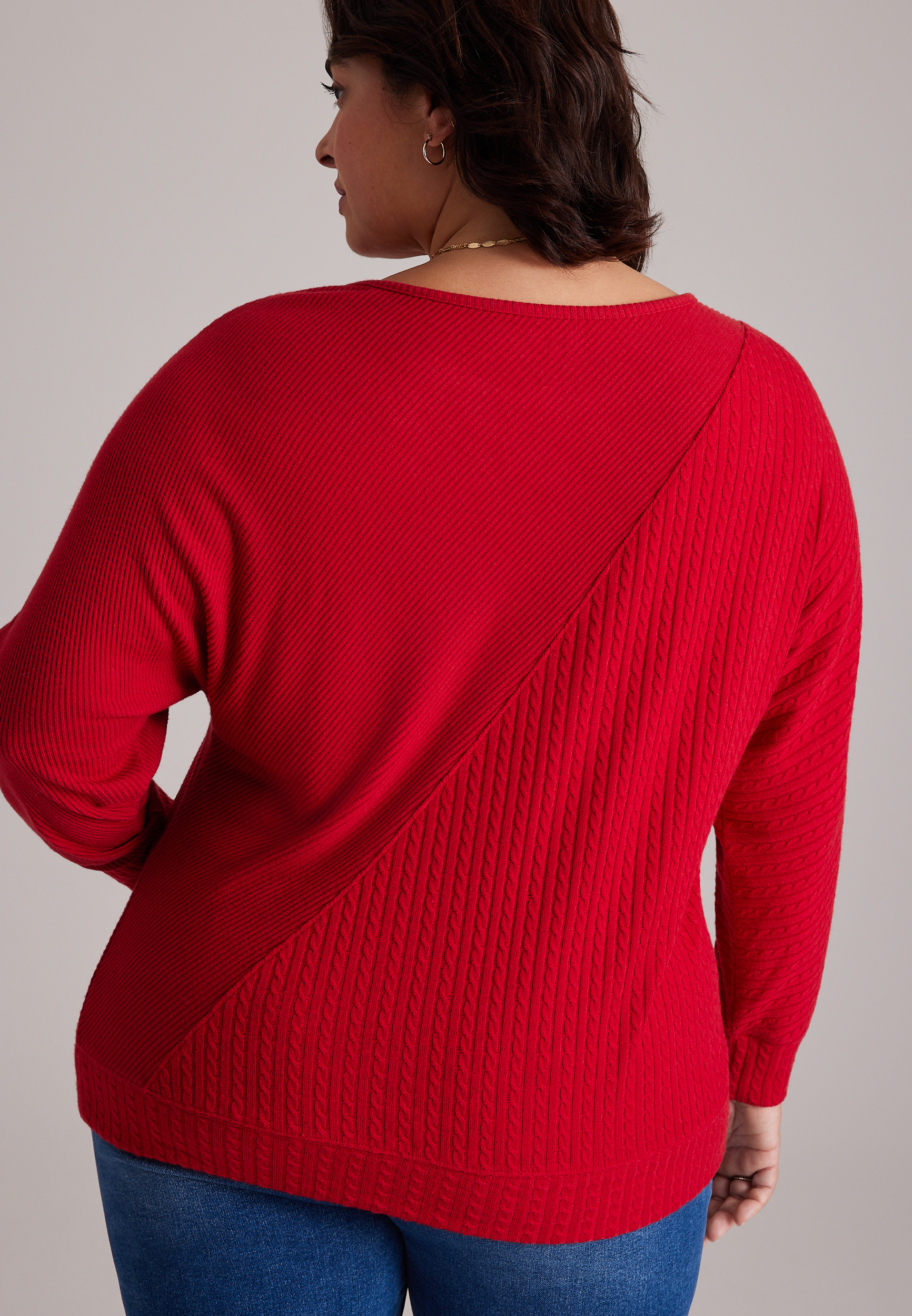 Plus Size 24/7 Cable Mix Dakota Long Sleeve Top, C5006, large