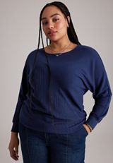 Plus Size 24/7 Cable Mix Dakota Long Sleeve Top, C9679, small
