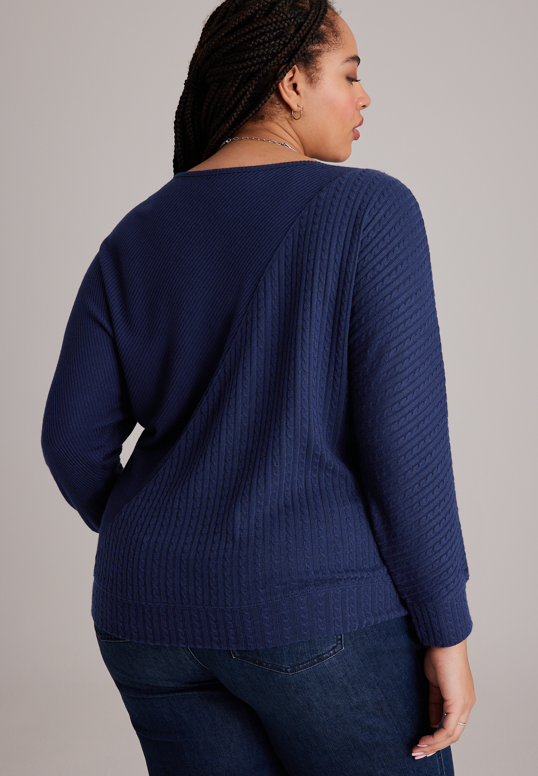 Plus Size 24/7 Cable Mix Dakota Long Sleeve Top, C9679, large